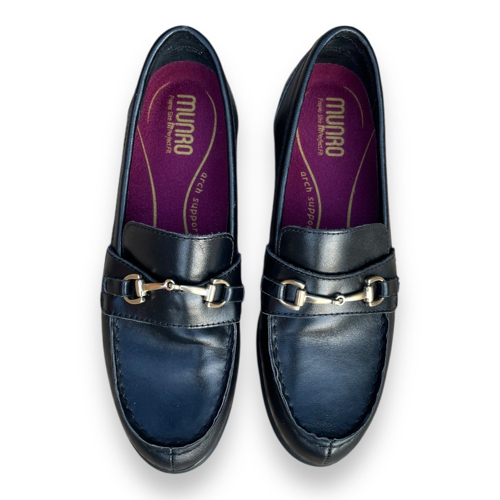 Munro American Women's Black Leather Gryffin Bit Loafers Horsebit Size 6M
